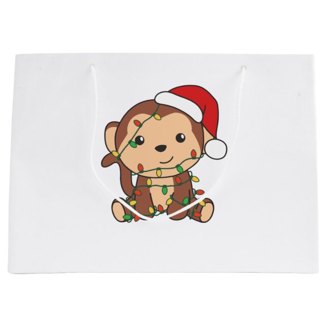 Sacola Para Presentes Grande Macacos Macacos Macacos De Inverno De Natal (Frente)