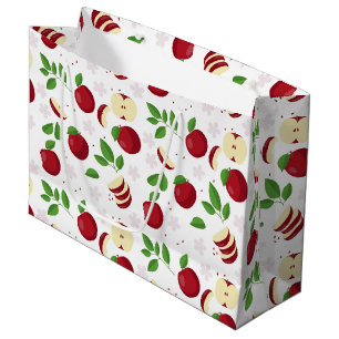 Sacola Para Presentes Grande Maçãs Vermelhas, Blossomas e Padrão Verde