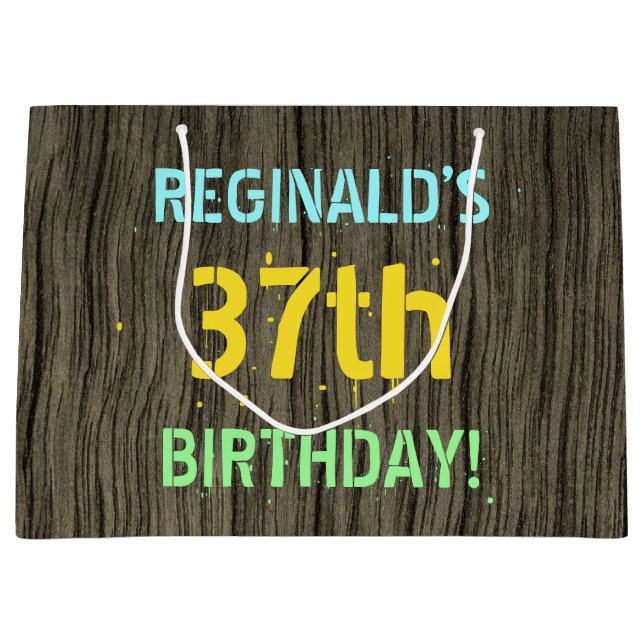 Sacola Para Presentes Grande Madeira Falsa, Olhar para Texto Pintado, 37.º Aniv (Frente)