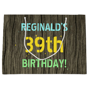 Sacola Para Presentes Grande Madeira Faux, Olhar para texto pintado, 39º Aniver