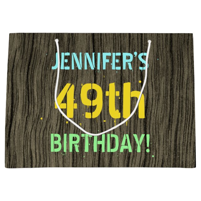 Sacola Para Presentes Grande Madeira Faux, Olhar para texto pintado, 49º Aniver (Frente)