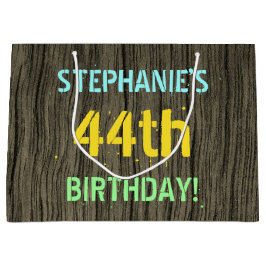 Sacola Para Presentes Grande Madeira Faux, Olhar Texto Pintado, Aniversário 44 