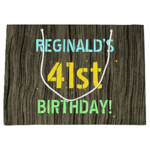 Sacola Para Presentes Grande Madeira Faux, Vista de Texto Pintado, Aniversário 