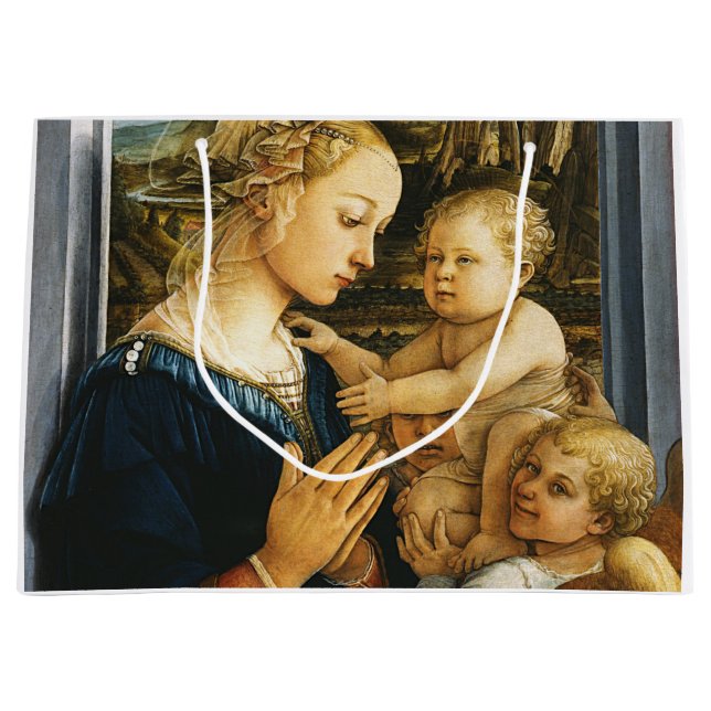 Sacola Para Presentes Grande Madonna com criança e dois anjos, Filippo Lippi (Frente)