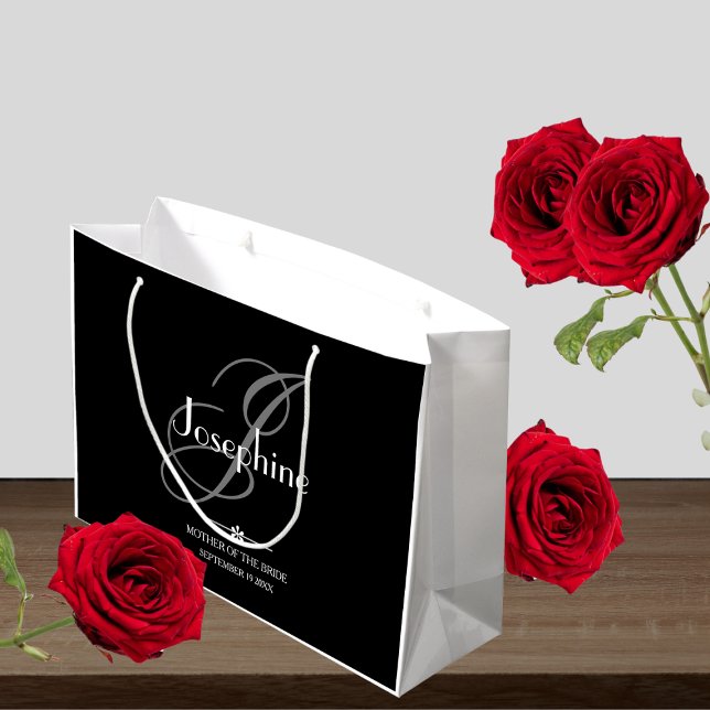 Sacola Para Presentes Grande Mãe De Casamento Da Noiva Dotada Monograma Elegant (Best Wedding - Mother Of The Bride Gift - Elegant Monogram Large Gift Bag.)