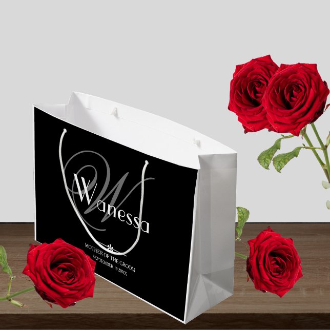 Sacola Para Presentes Grande Mãe De Casamento Do Monograma Elegante (For a Fabulous Wedding Gift - Mother Of The Groom Elegant Monogram Chic Large Gift Bag.)