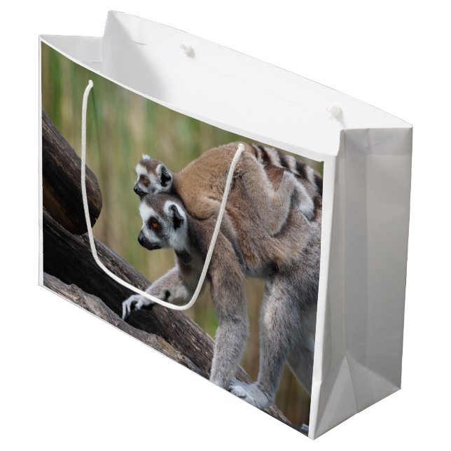 Sacola Para Presentes Grande Mãe E Bebê De Lemur De Ala (Frente inclinada)