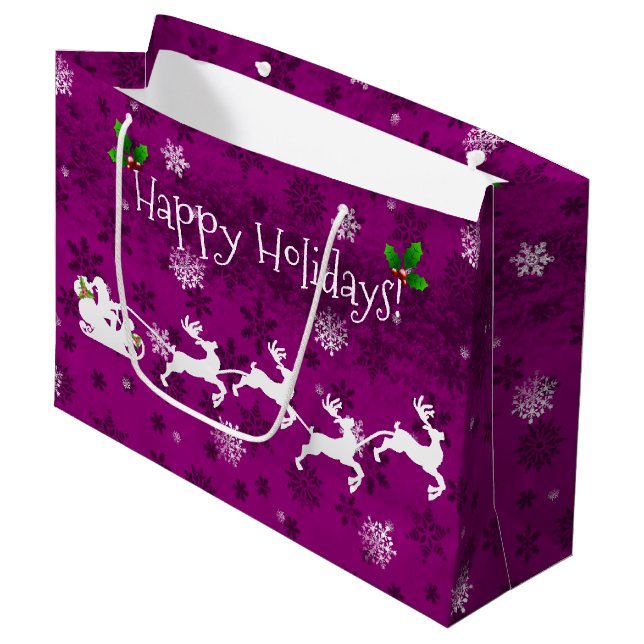 Sacola Para Presentes Grande Magenta Papai noel Sleigh e Reindeer Gift Bag (Frente inclinada)
