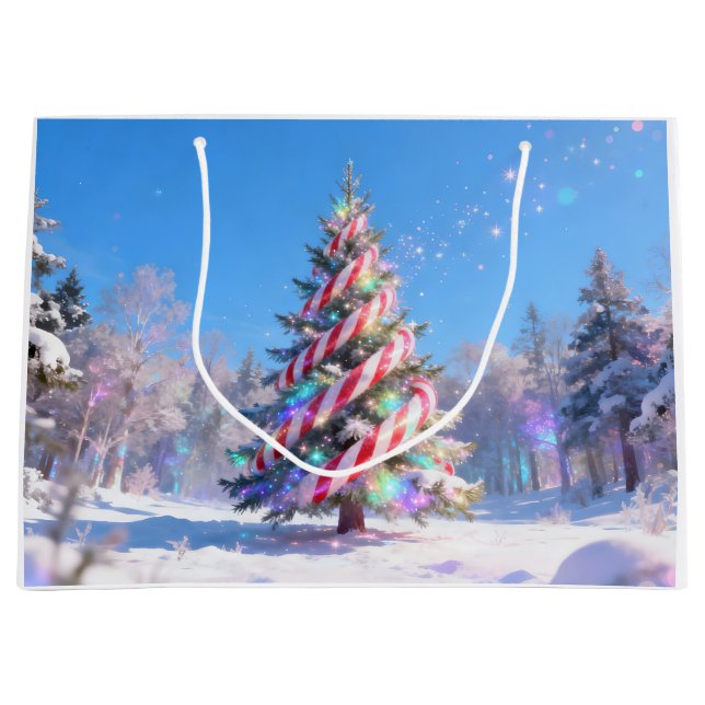 Sacola Para Presentes Grande Magical Candy Cane Christmas Tree (Frente)