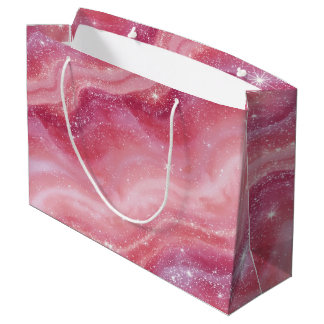 Sacola Para Presentes Grande Magical Pink Galaxy Sparkle & Marble Texture