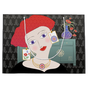 Sacola Para Presentes Grande Mah Jongg Lady 01 Gift Bag