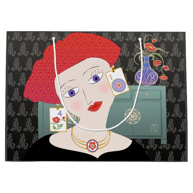 Sacola Para Presentes Grande Mah Jongg Lady 01 Gift Bag (Frente)