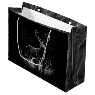 Sacola Para Presentes Grande Maiestoso cervo na natureza - Arte Preta e Branca
