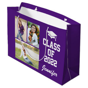 Sacola Para Presentes Grande Mais velho de Foto Personalizado Roxo Classe 2021
