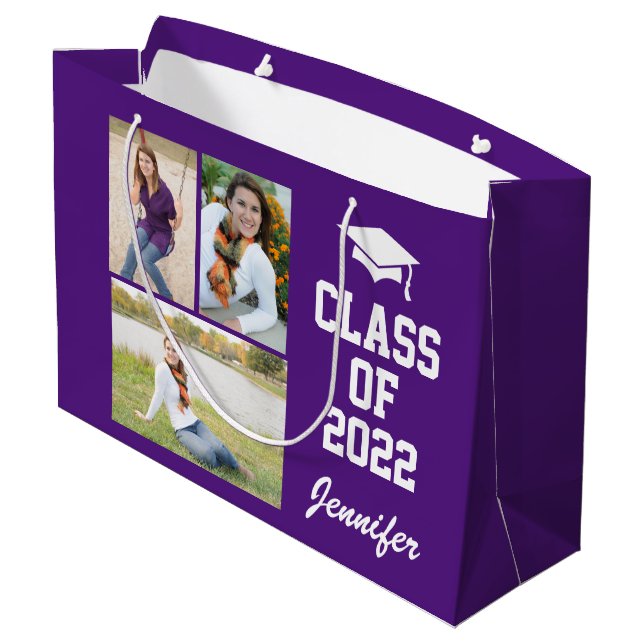Sacola Para Presentes Grande Mais velho de Foto Personalizado Roxo Classe 2021 (Verso inclinado)