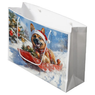 Sacola Para Presentes Grande Malinois Belga no Trenó Deixe Nevar Natal
