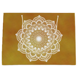 Sacola Para Presentes Grande Mandala Branco em Fundo Dourado
