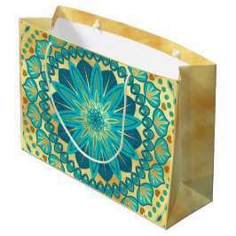Sacola Para Presentes Grande Mandala Flor de Ouro Azul