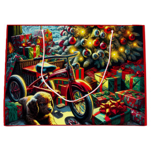 Sacola Para Presentes Grande Manhã de Natal Nostálgica, antiga