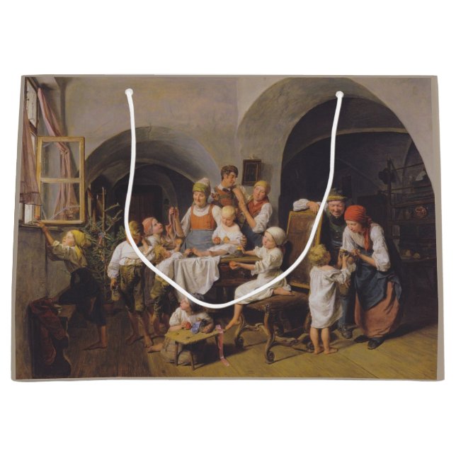 Sacola Para Presentes Grande Manhã de Natal (por Ferdinand Georg Waldmüller) (Frente)