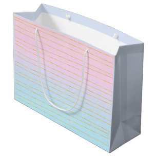 Sacola Para Presentes Grande Mão Azul Rosa com Linhas Douradas