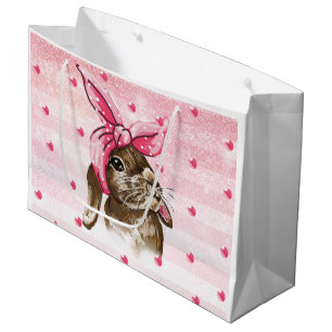 Sacola Para Presentes Grande Mão pintada de coelho