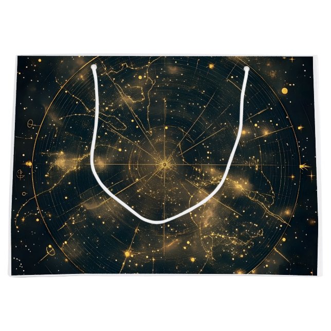 Sacola Para Presentes Grande Mapa Celestial das Estrelas do ouro (5) (Frente)
