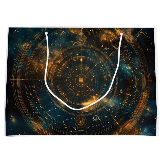 Sacola Para Presentes Grande Mapa Celestial de Estrelas do ouro (Frente)