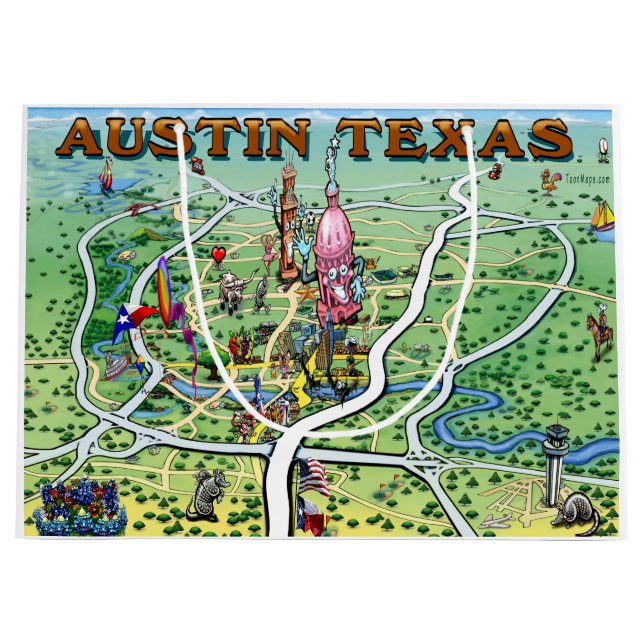 Sacola Para Presentes Grande Mapa Divertido de Austin Texas (Frente)