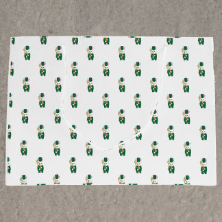 Sacola Para Presentes Grande Marching Band Bunny Trombone Green Gold Pattern