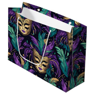 Sacola Para Presentes Grande Mardi Gras Feathers And Mask