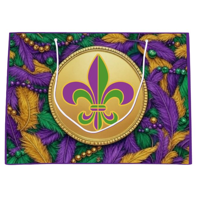 Sacola Para Presentes Grande Mardi Gras Fleur de lis (Frente)