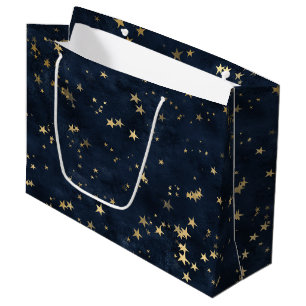 Sacola Para Presentes Grande Marinha Elegante Estrelas Douradas Design Celestia
