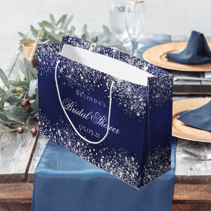Sacola Para Presentes Grande Marinho azul de Bridesmaid nome de prata casamento