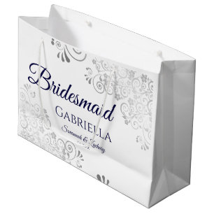 Sacola Para Presentes Grande Marinho Azul de Prata no Casamento da Branca