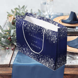 Sacola Para Presentes Grande Marinho azul nome prata casamento