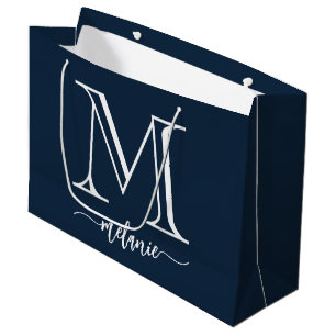 Sacola Para Presentes Grande Marinho de Monograma Azul Branco Grande Saco de Pr