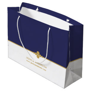 Sacola Para Presentes Grande Marinho Elegante Azul Dourado Personalizado 