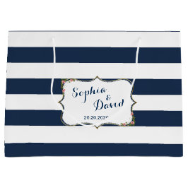 Sacola Para Presentes Grande Marinho Elegante Blue Stripes Bag Personalizado