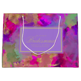 Sacola Para Presentes Grande Mármaco rosa, roxo, dourado