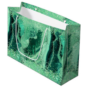 Sacola Para Presentes Grande Mármore de Pedra Preciosa Luxo Verde Brilho Ágata