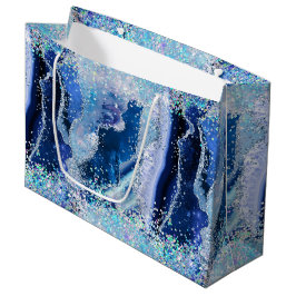 Sacola Para Presentes Grande Mármore de Pedra Preciosa Luxuosa Azul Brilho Ágat