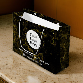 Sacola Para Presentes Grande Mármore preto e dourado