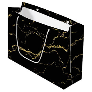 Sacola Para Presentes Grande Mármore Preto e Dourado