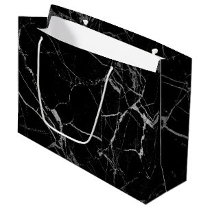 Sacola Para Presentes Grande Mármore Veio Preto e Prata