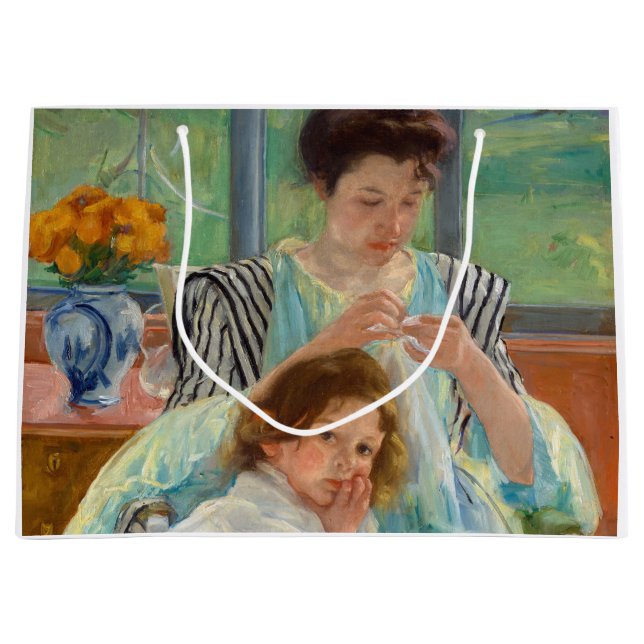 Sacola Para Presentes Grande Mary Cassatt - Jovem Mãe costurando (Frente)
