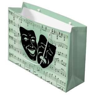 Sacola Para Presentes Grande Máscaras Gregas de Música Verde e Teatro