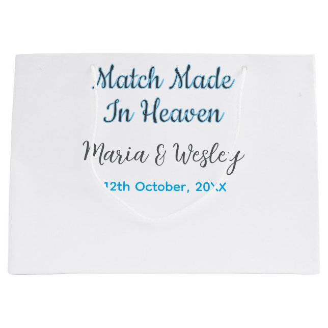 Sacola Para Presentes Grande Match made in heaven blue black couple name date (Frente)