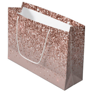 Sacola Para Presentes Grande Mauve Rosa Dourado Glitter Sparkle