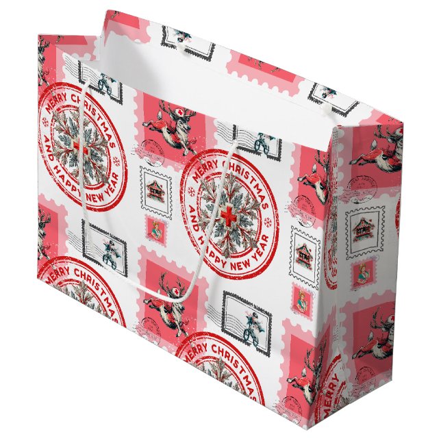 Sacola Para Presentes Grande Medical Christmas Stamp Collage Art (Frente inclinada)
